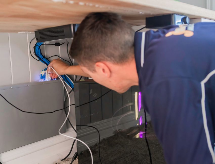 Electrician connecting internet in Perth home