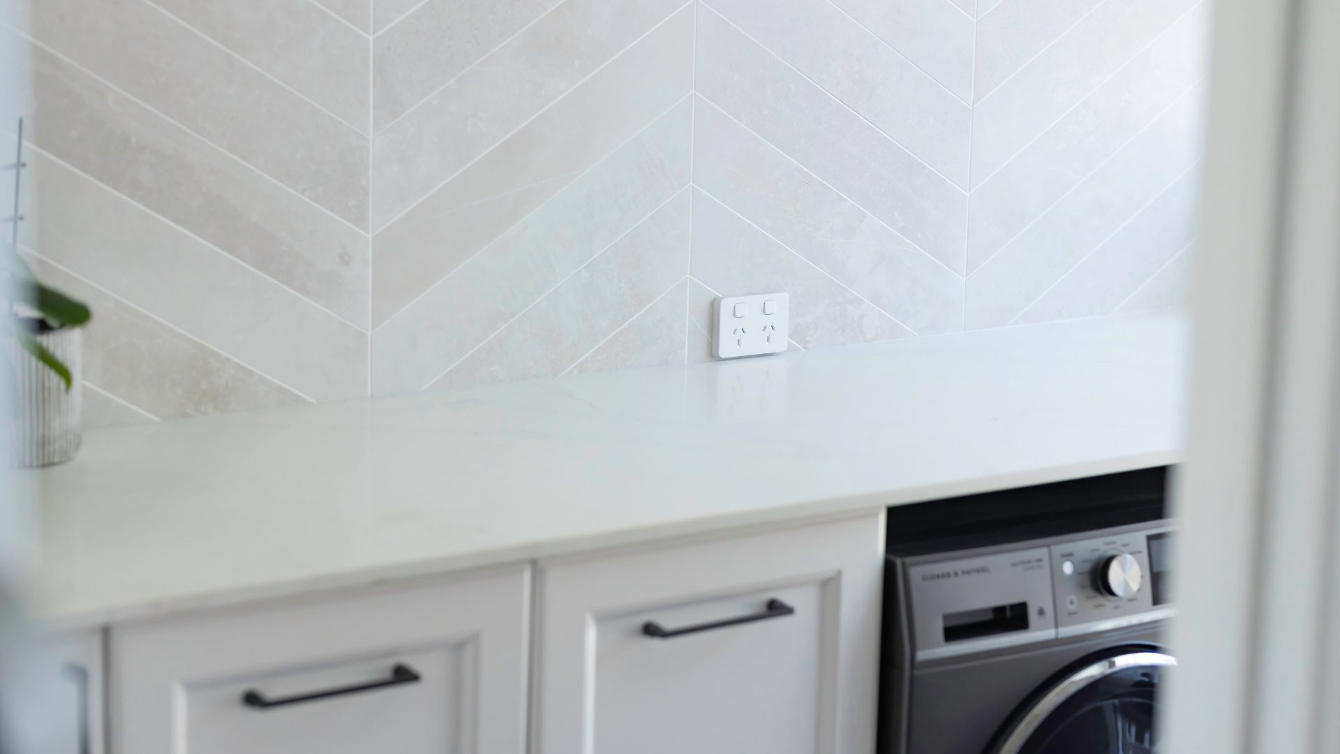 laundry renovation ideas. laundry storage, splashback tiling