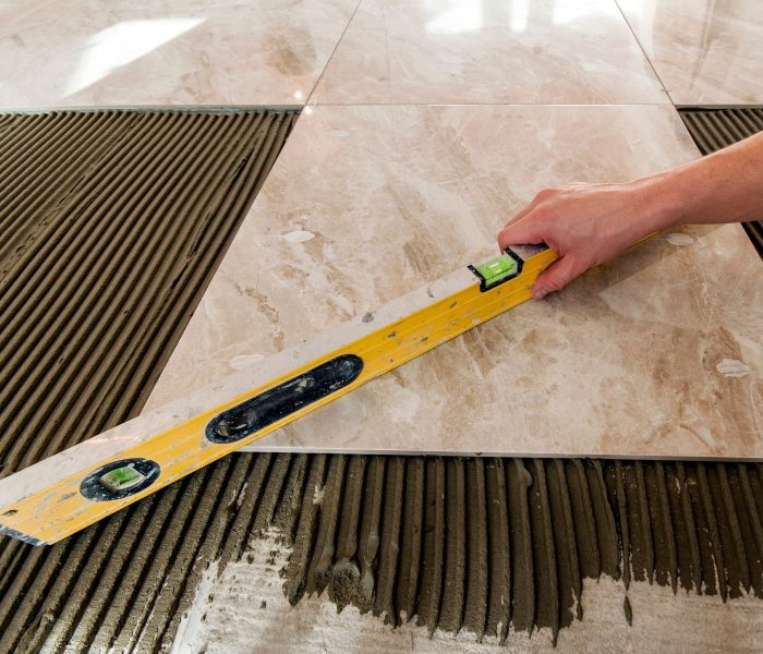 white marble floor tiling install